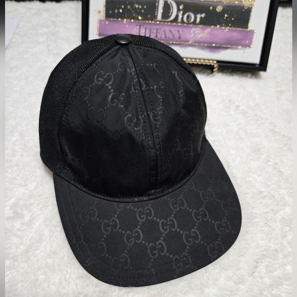 Gucci Nylon Mesh Black Monogram Hat Medium EUC